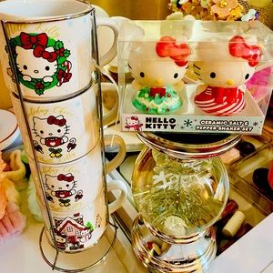 Hello KittyChristmasCeramic Mug Bundle and Hello Kitty Salt and Pepper Shakers